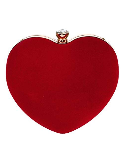 Goclothod Women Heart Shape Clutch Purse Velvet Shoulder Bag Evening Handbags