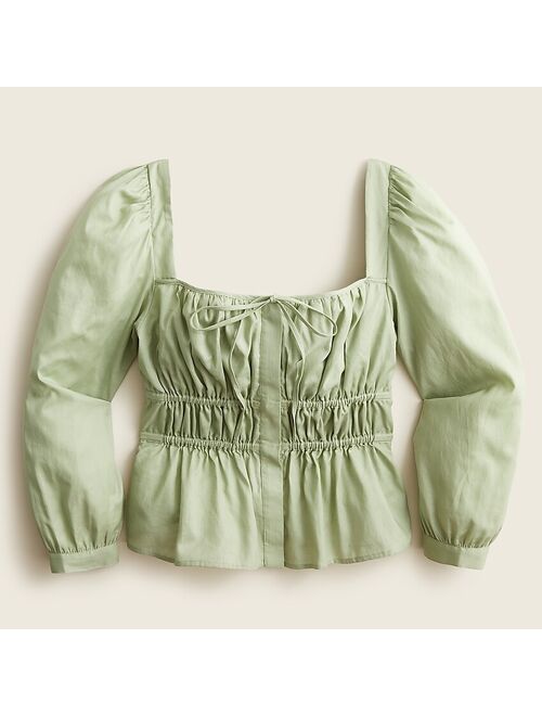 J.Crew Cinched-waist top in herringbone cotton