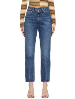 Blue Pinch Waist High-Rise Kick Jeans