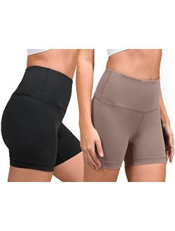 High Waist Power Flex Yoga Shorts - Tummy Control Biker Shorts for Women 2 Pack