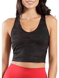 Womens Seamless Cami Longline Bra - Round Neck Workout Racerback Tank Top