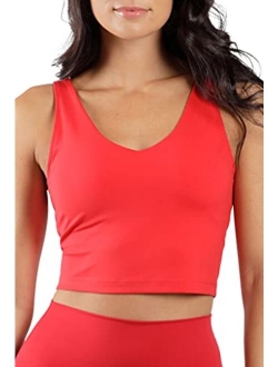 Womens Seamless Cami Longline Bra - Round Neck Workout Racerback Tank Top