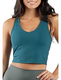 Womens Seamless Cami Longline Bra - Round Neck Workout Racerback Tank Top