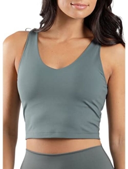 Womens Seamless Cami Longline Bra - Round Neck Workout Racerback Tank Top