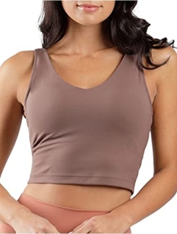 Womens Seamless Cami Longline Bra - Round Neck Workout Racerback Tank Top