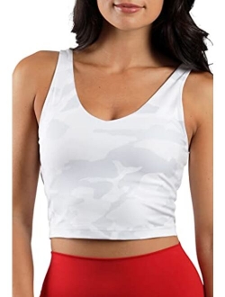 Womens Seamless Cami Longline Bra - Round Neck Workout Racerback Tank Top