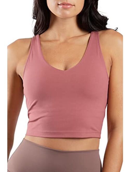 90 Degree By Reflex Womens Seamless Cami Longline Bra - Round Neck Workout Racerback Tank Top