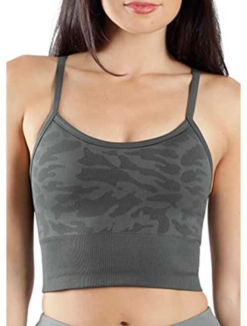 90 Degree By Reflex Womens Seamless Cami Longline Bra - Round Neck Workout Racerback Tank Top