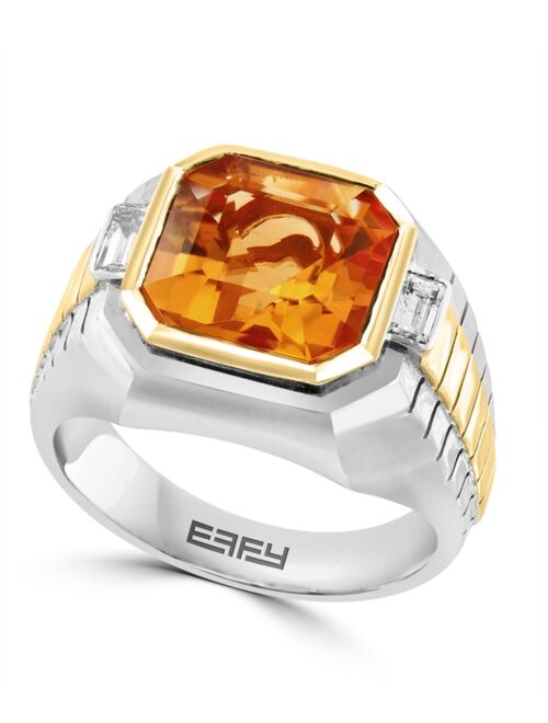 EFFY Collection EFFY® Men's Citrine (5-1/10 ct. t.w.) & White Topaz (1/10 ct. t.w.) Ring in Sterling Silver & 14k Gold-Plated Sterling Silver