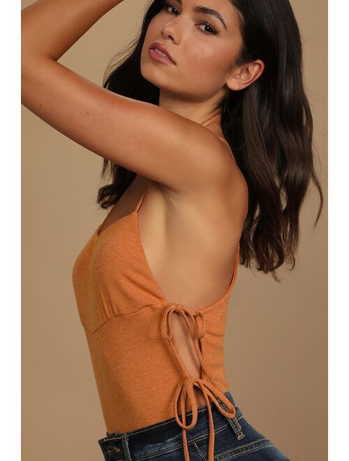 Lulus To Tie For Rust Orange Ribbed Side-Tie Tank Top Bodysuit