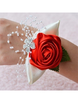 MOJUN Bridal Bridesmaid Wedding Wrist Corsage Hand Flower for Wedding, Party, Prom, Pack of 6, Cream