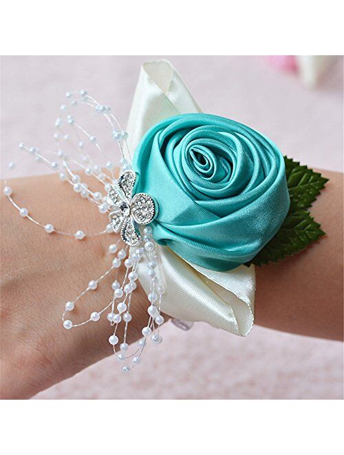 MOJUN Bridal Bridesmaid Wedding Wrist Corsage Hand Flower for Wedding, Party, Prom, Pack of 6, Cream