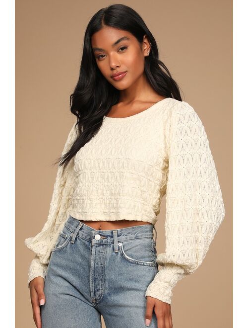 Lulus Just Lovely Cream Balloon Sleeve Cutout Top