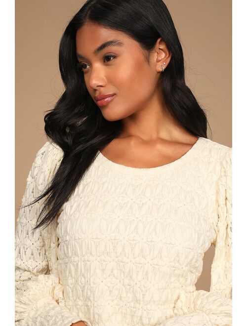 Lulus Just Lovely Cream Balloon Sleeve Cutout Top