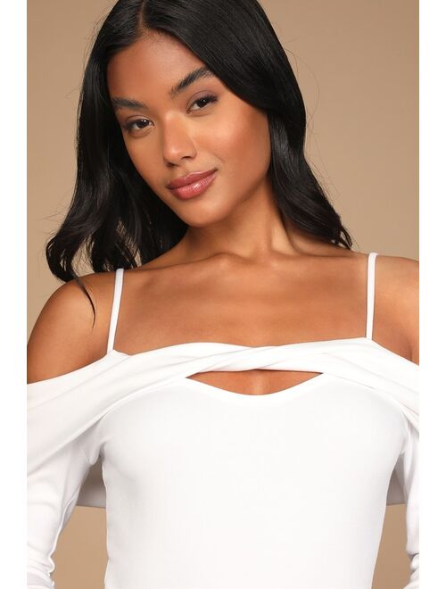 SNST by Sage the Label A Little Twist White Twist-Front Cutout Bodysuit