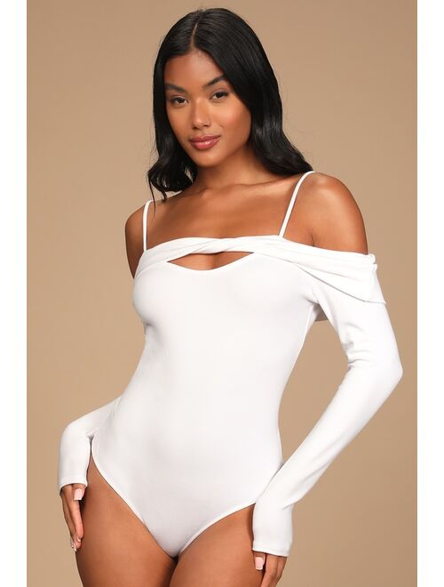 SNST by Sage the Label A Little Twist White Twist-Front Cutout Bodysuit