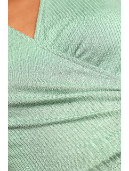 Lulus Made Your Impression Sage Green Ribbed Sleeveless Wrap Top