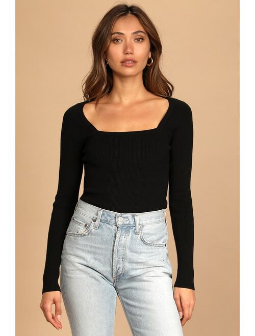 Lulus Boost Your Basics Black Ribbed Long Sleeve Bodysuit