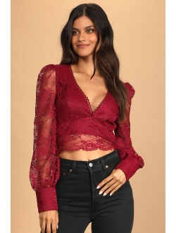 Sultry Allure Black Lace V-Neck Long Sleeve Crop Top