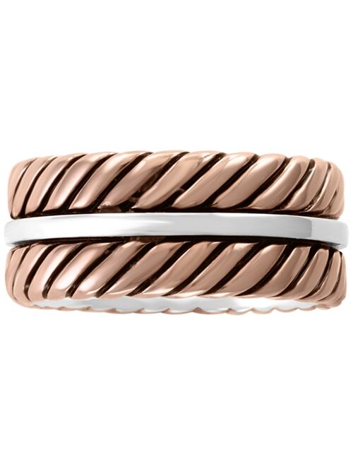 EFFY Collection EFFY® Men's Rope-Look Ring in Sterling Silver & 18k Rose Gold-Plate