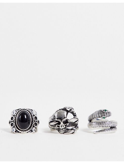 Reclaimed Vintage Inspired unisex ultimate chunky rock rings 3 pack