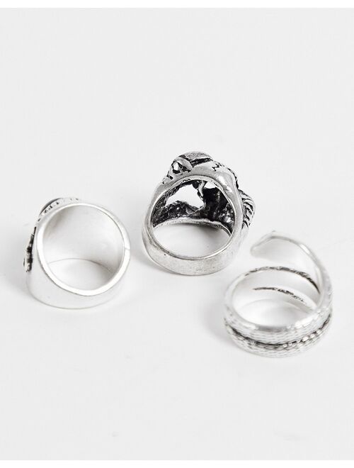 Reclaimed Vintage Inspired unisex ultimate chunky rock rings 3 pack