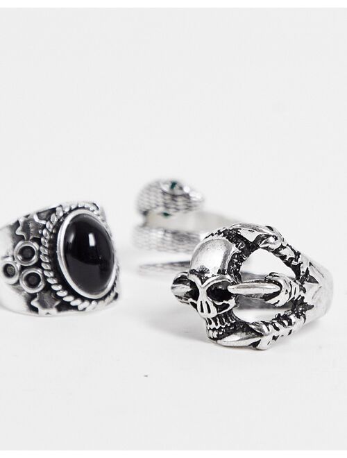 Reclaimed Vintage Inspired unisex ultimate chunky rock rings 3 pack