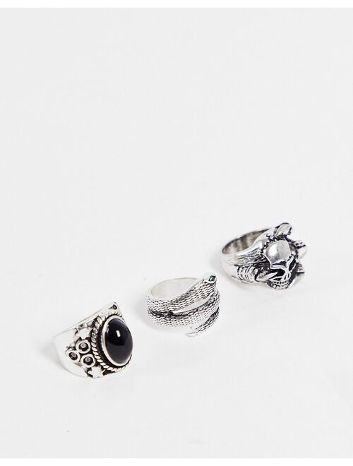 Reclaimed Vintage Inspired unisex ultimate chunky rock rings 3 pack