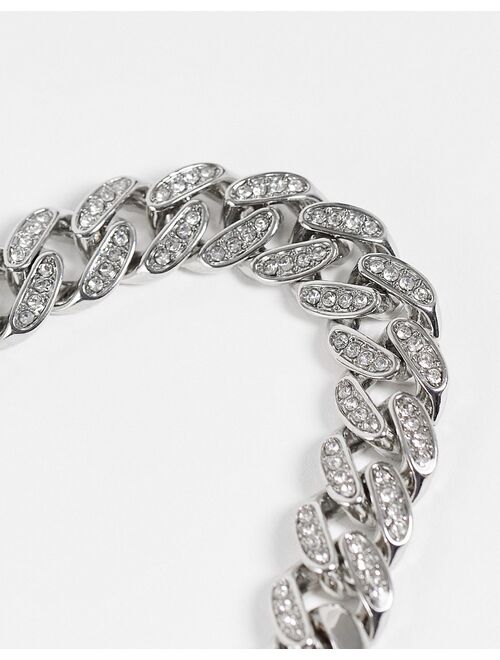 Reclaimed Vintage Inspired chunky chain bracelet with crystals in silver