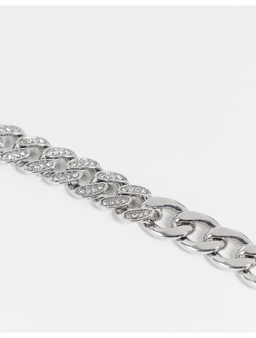 Reclaimed Vintage Inspired chunky chain bracelet with crystals in silver