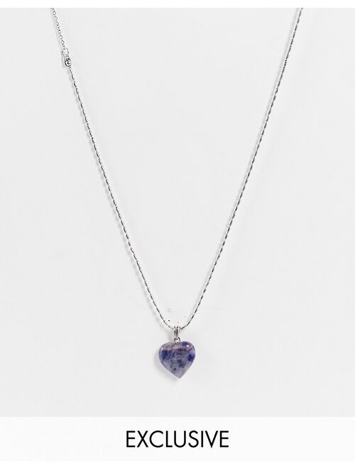 Reclaimed Vintage inspired unisex grunge heart stone necklacein silver