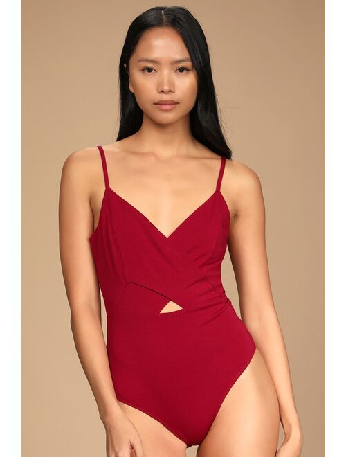 Lulus All the Rage Red Cross-Front Sleeveless Bodysuit