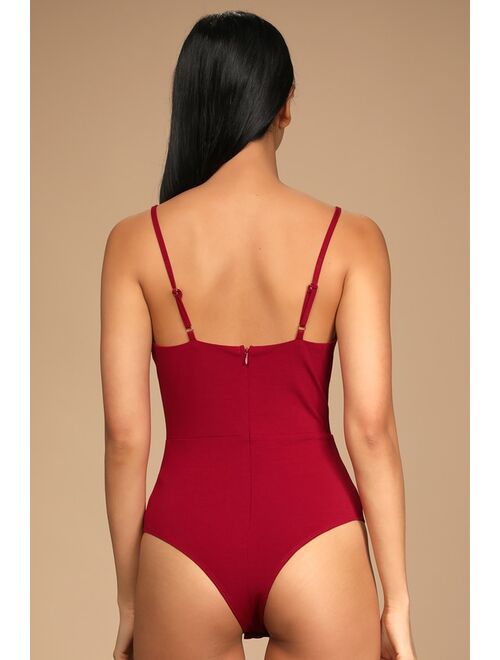 Lulus All the Rage Red Cross-Front Sleeveless Bodysuit