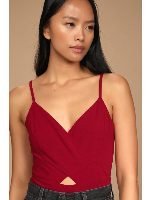 Lulus All the Rage Red Cross-Front Sleeveless Bodysuit