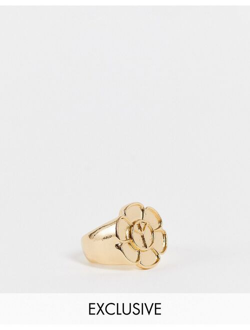 Reclaimed vintage inspired peace flower ring in gold