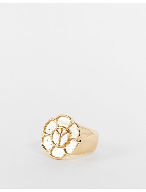 Reclaimed vintage inspired peace flower ring in gold