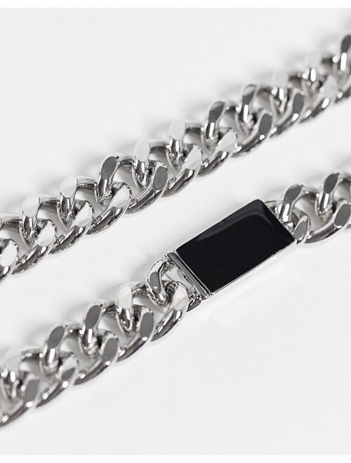 Reclaimed Vintage inspired chunky chain necklace with black enamel in silver