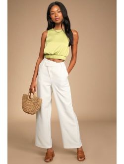 Sunny Day Chic Light Green Strappy Tie-Back Cropped Tank Top