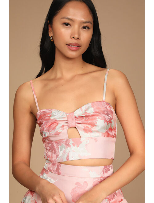 Lulus Belle de Jour Blush Pink Floral Jacquard Cropped Cami Top