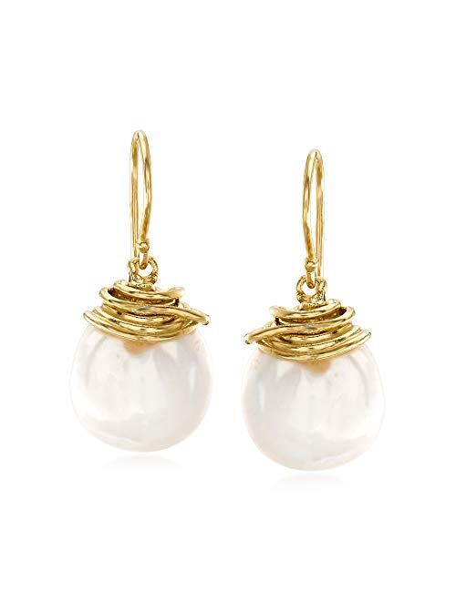 Ross-Simons 12-13mm Cultured Baroque Pearl Drop Earrings in 18kt Gold Over Sterling