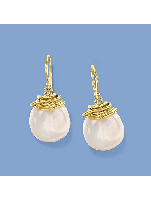 Ross-Simons 12-13mm Cultured Baroque Pearl Drop Earrings in 18kt Gold Over Sterling