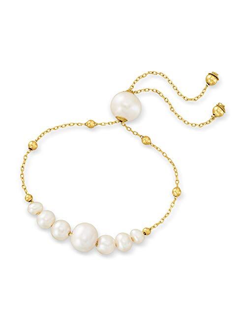 Ross-Simons 4-9.5mm Cultured Pearl Bolo Bracelet in 14kt Yellow Gold