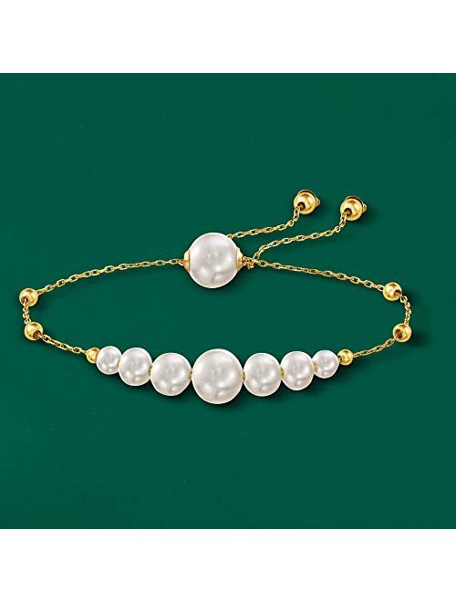 Ross-Simons 4-9.5mm Cultured Pearl Bolo Bracelet in 14kt Yellow Gold