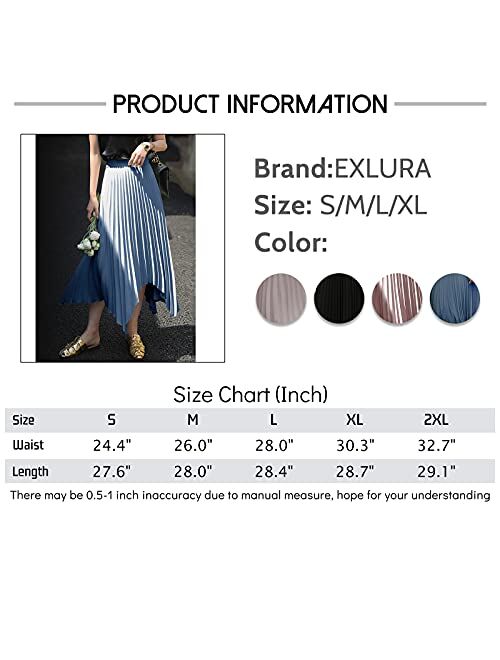 EXLURA Women's Asymmetrical Plisse Pleated Midi Skirt High Waist A-Line Flowy Skirt