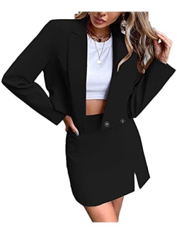 Dellytop Women's Business Casual Blazer Jackets and High Waisted Pencil Mini Skirt Suit Set Two Piece Outfits