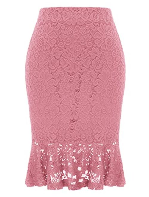 GRACE KARIN Womens Elastic Waist Wear to Work Lace Mermaid Pencil Skirt