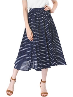 Women's Flowy A-Line Print Elastic Waist Valentine's Day Midi Skirt