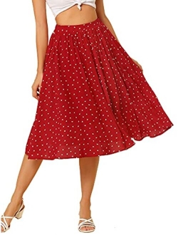 Women's Flowy A-Line Print Elastic Waist Valentine's Day Midi Skirt