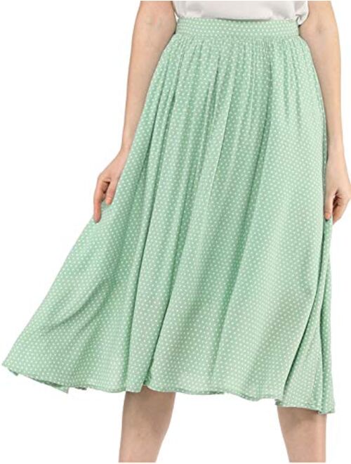 Allegra K Women's Flowy A-Line Print Elastic Waist Valentine's Day Midi Skirt