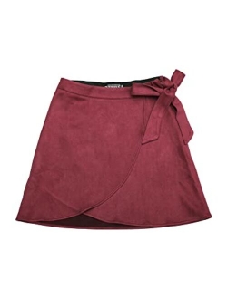 Women's Faux Suede Tie Waisted A-Line Wrap Mini Short Skirt